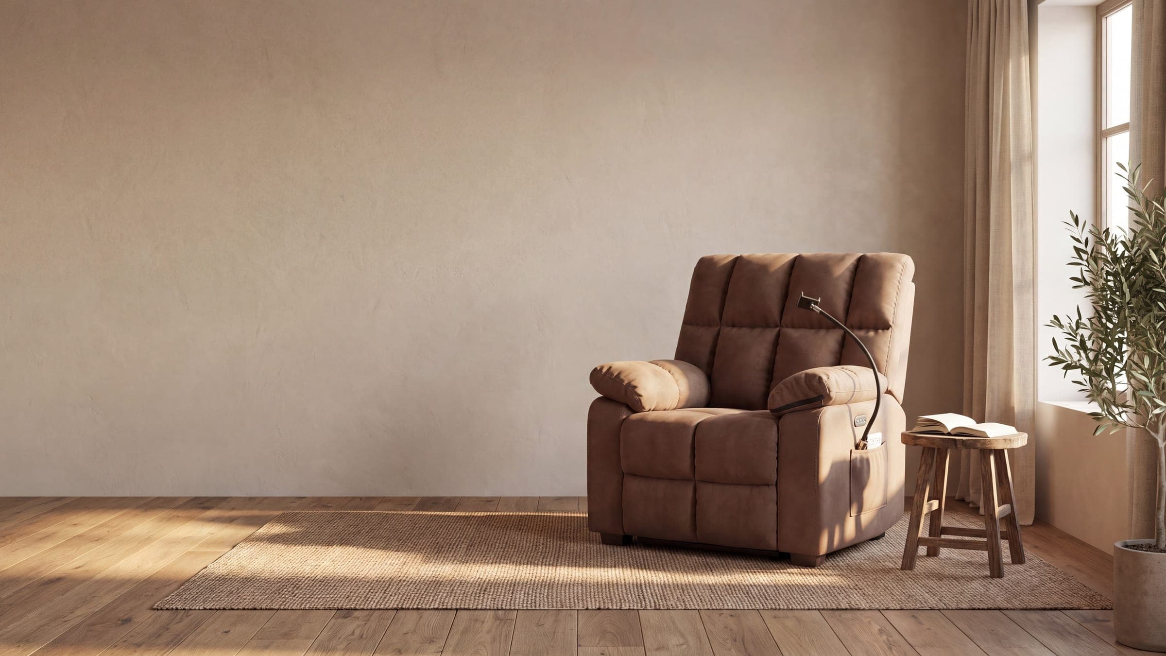 The Halcyon Lift Recliner in a bright corner of a home