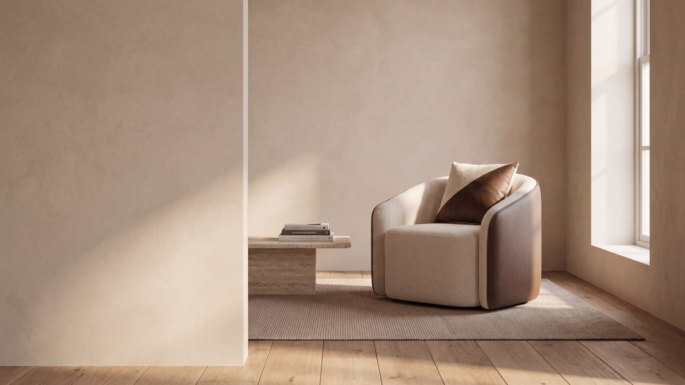 The Cove Tub Chair in a quiet lime-washed sitting room in late afternoon light
