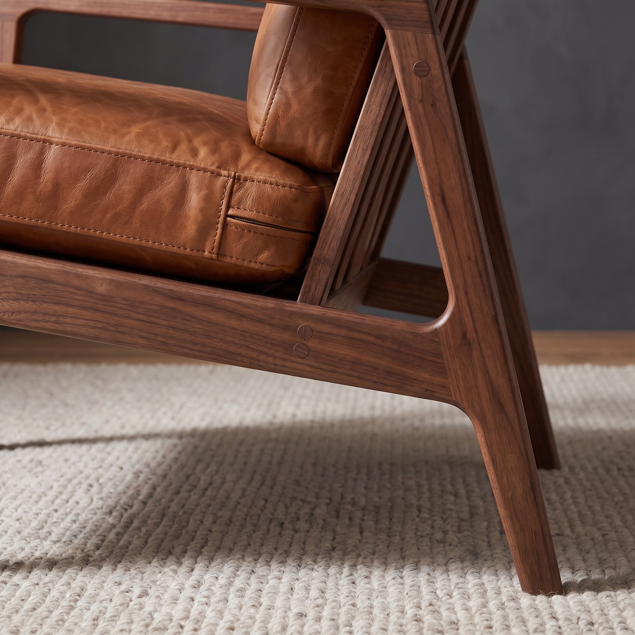 A close photograph of the joinery on Aniline Recliner