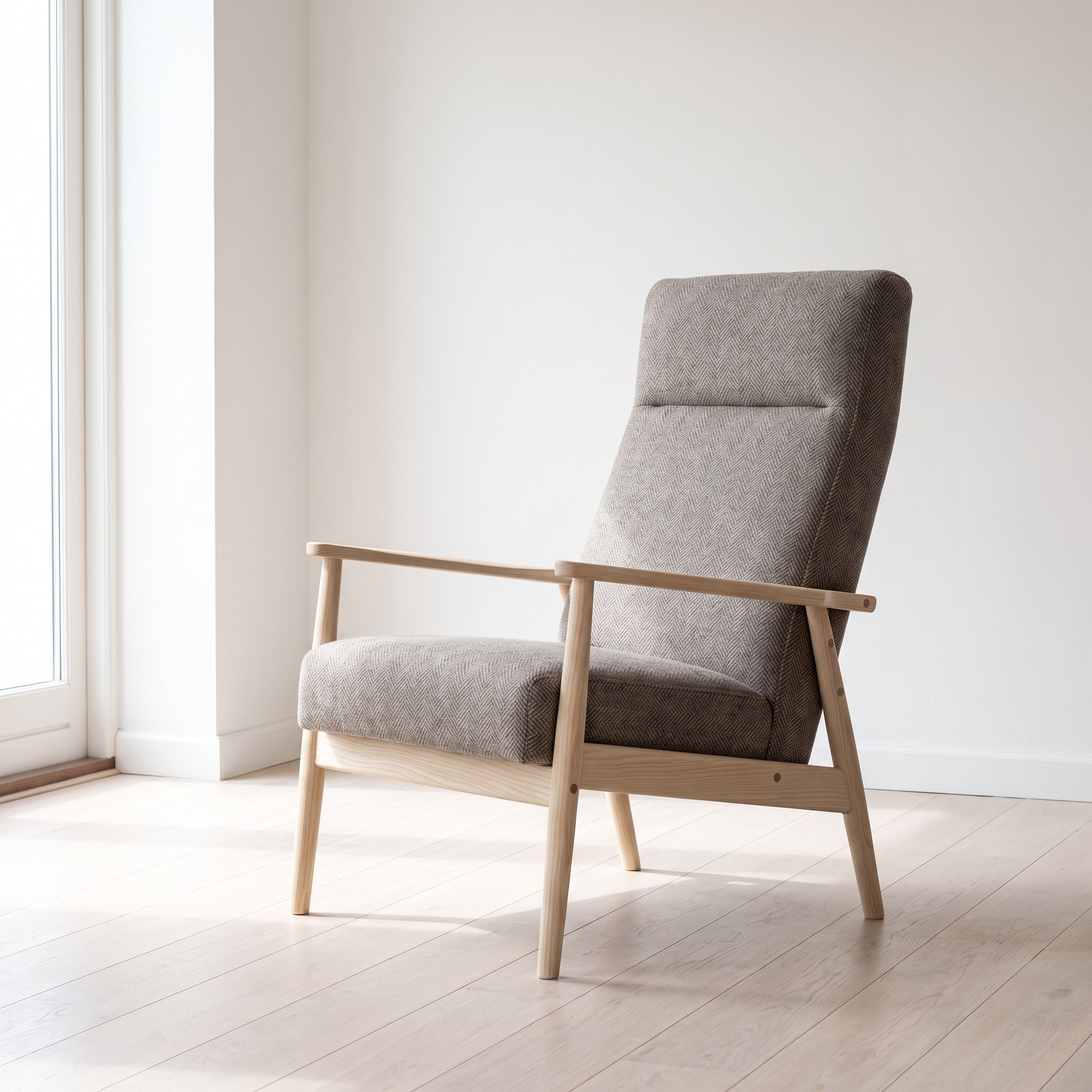 Tweed High-Back Recliner photographed in a room