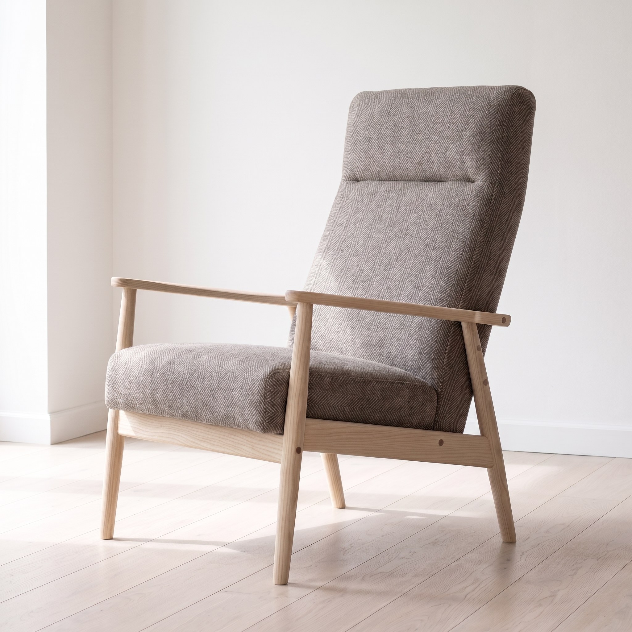 Tweed High-Back Recliner — Herringbone wool tweed