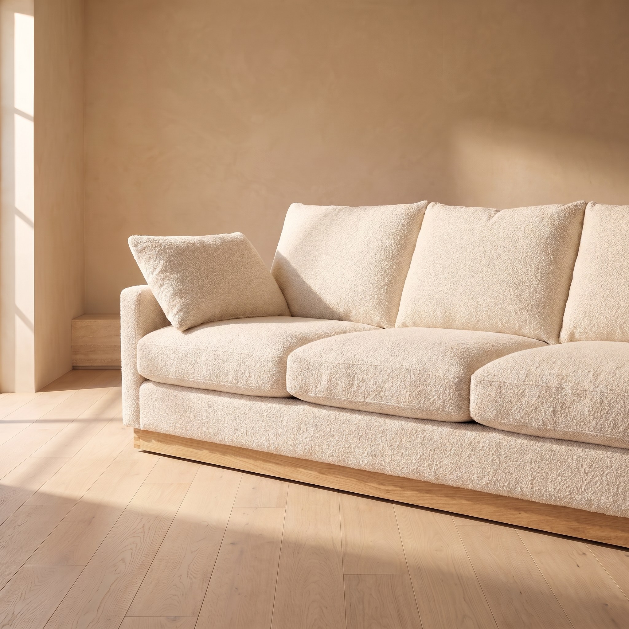 Bouclé Three-Seat Sofa — Ivory wool bouclé