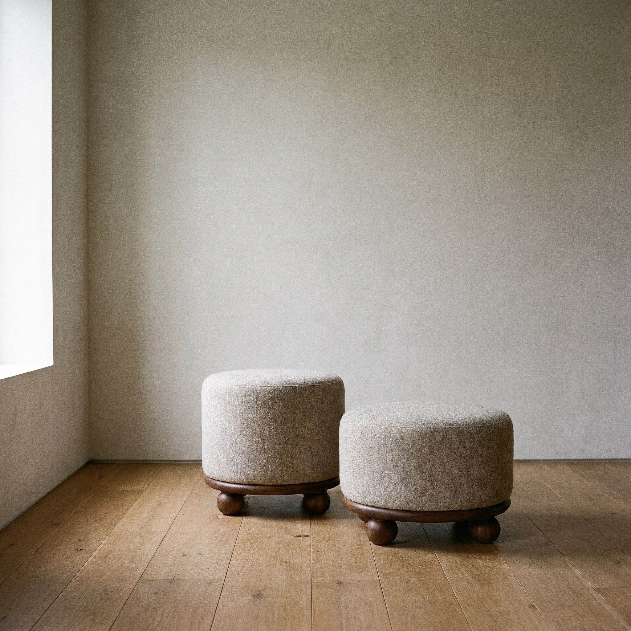 Alpaca Drum Ottoman photographed in a room
