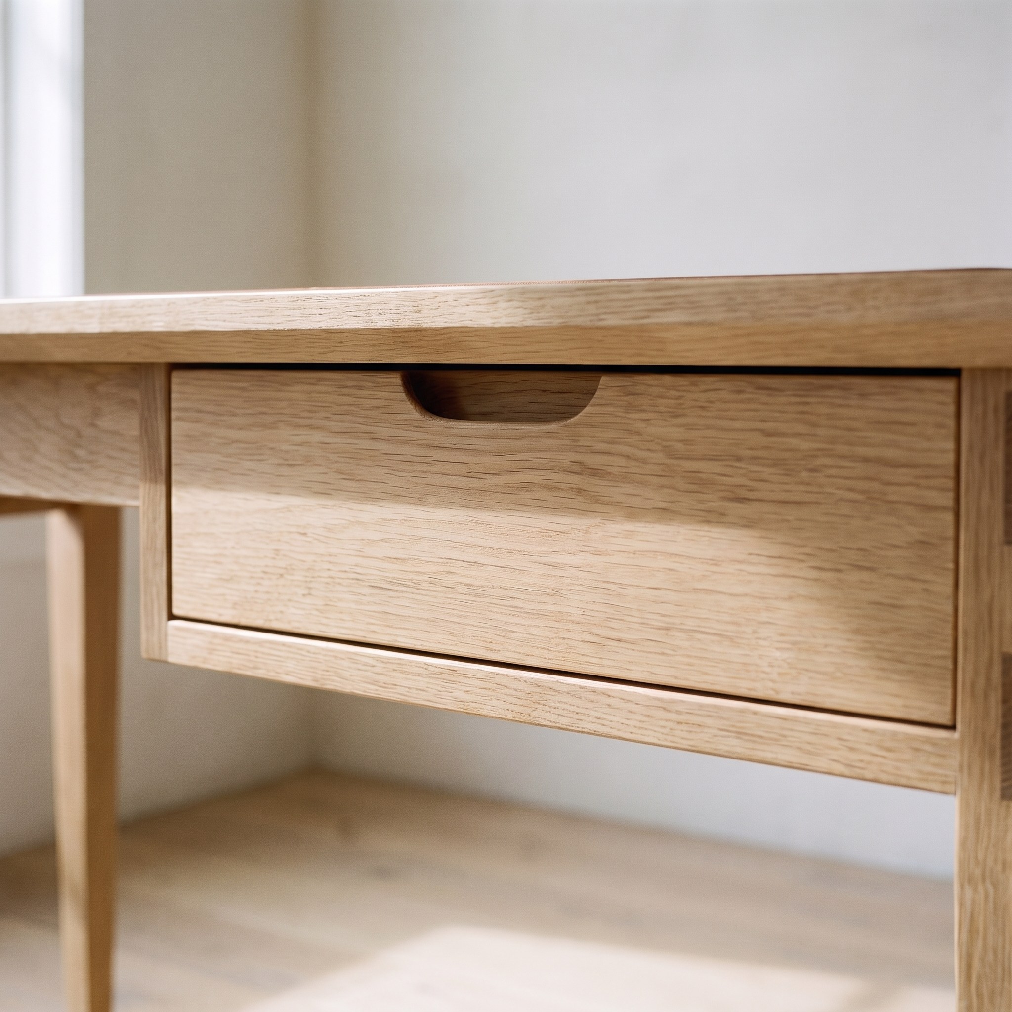 A close photograph of the joinery on Leather-Inlay Writing Desk