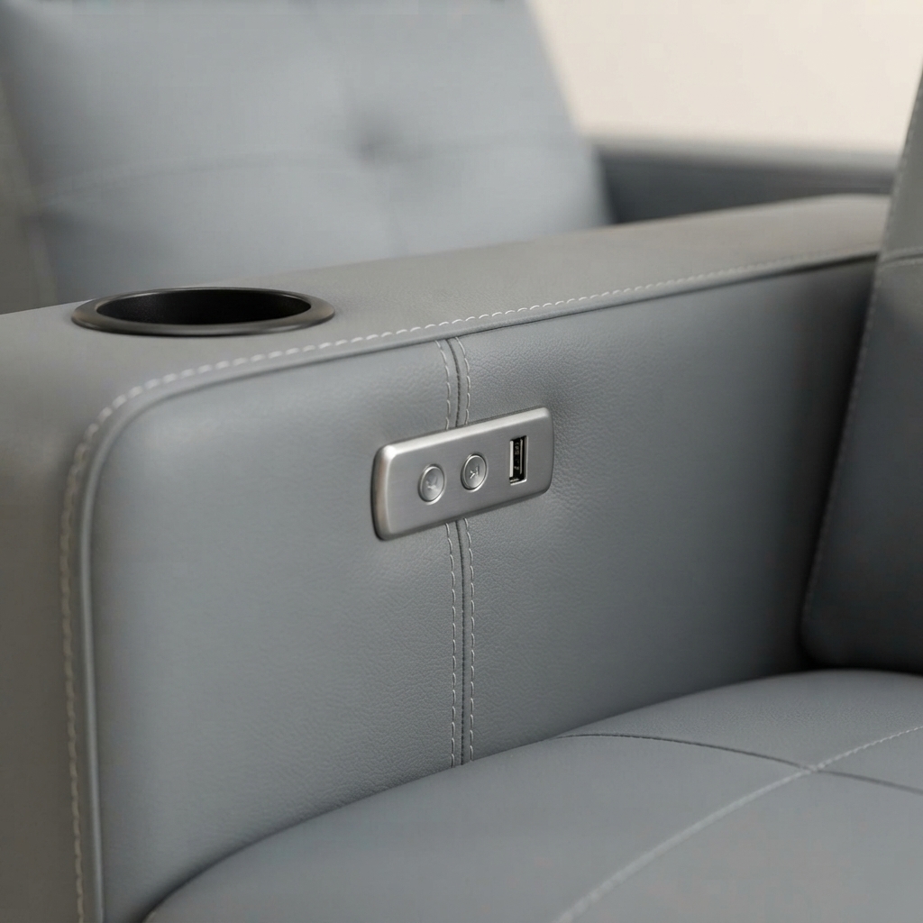 A close photograph of the joinery on Astra Cinema Recliner