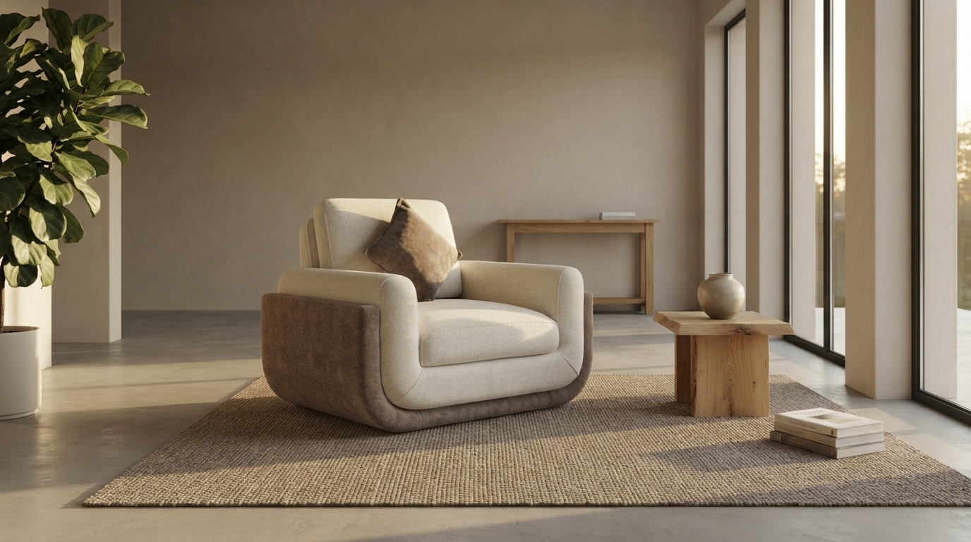 Dune Armchair photographed in a whole room, showing its scale