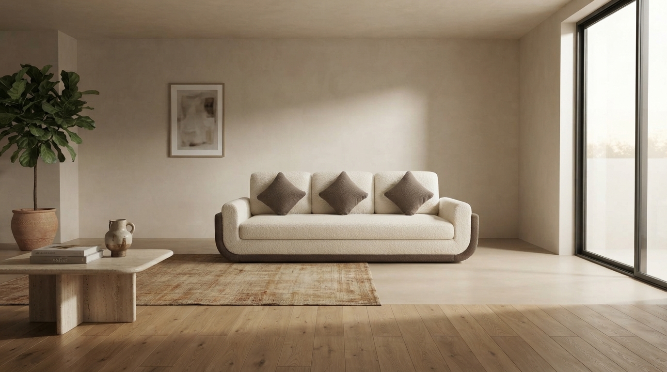 Dune Three-Seat Sofa photographed in a whole room, showing its scale