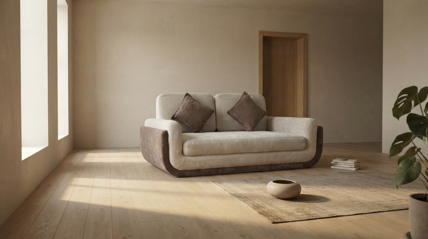 Dune Two-Seat Sofa photographed in a whole room, showing its scale