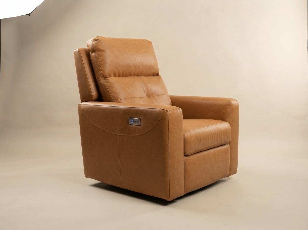 Leather Power Recliner photographed from three-quarters on