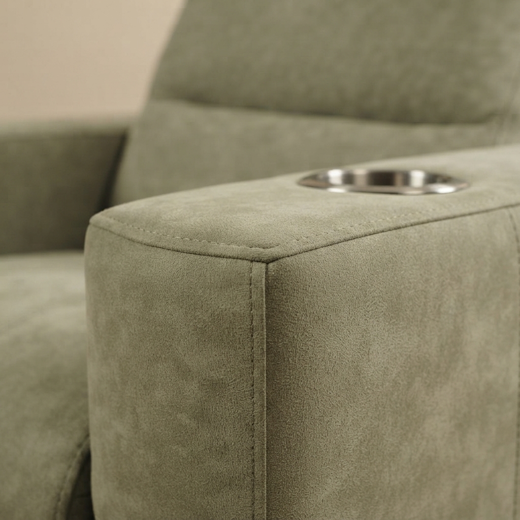 A close photograph of the joinery on Linden Cinema Recliner