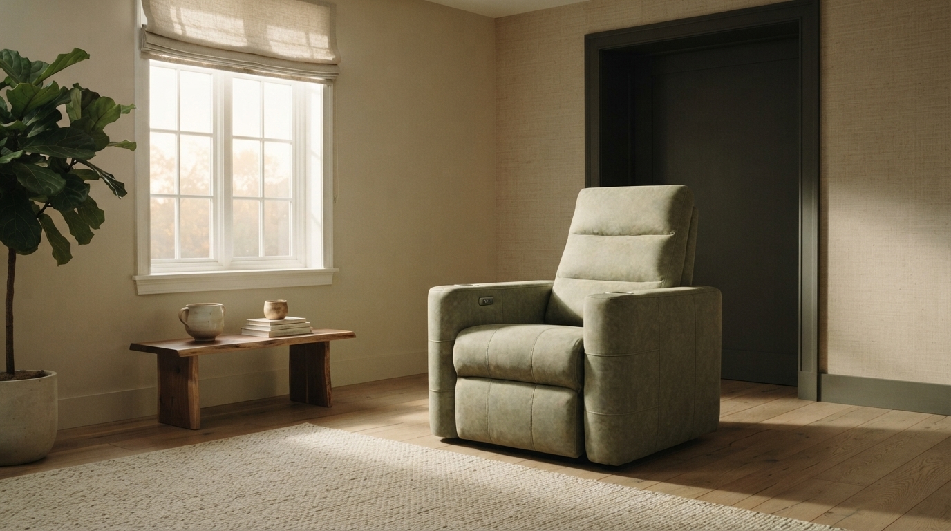 Linden Cinema Recliner photographed in a whole room, showing its scale