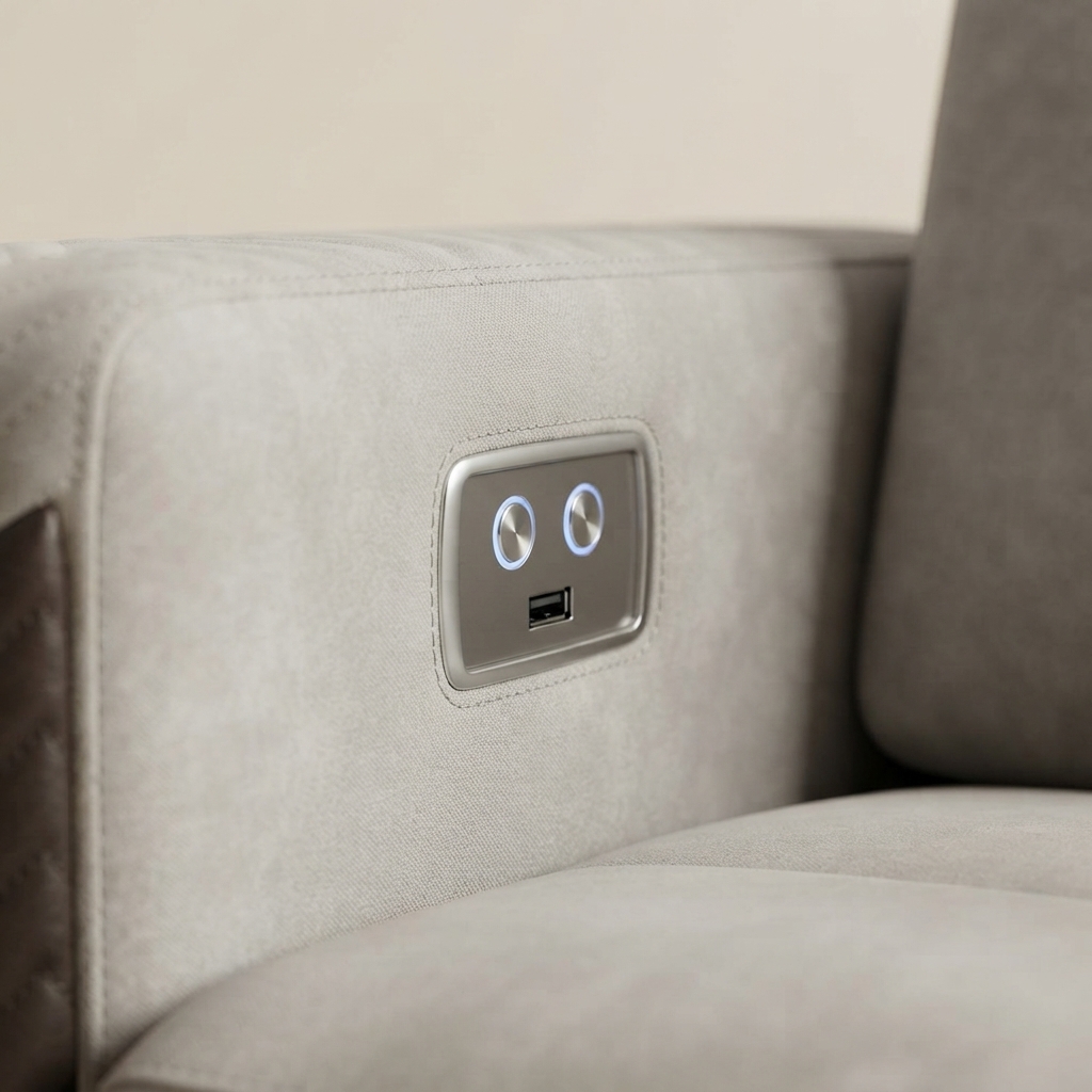 A close photograph of the joinery on Marquis Cinema Recliner