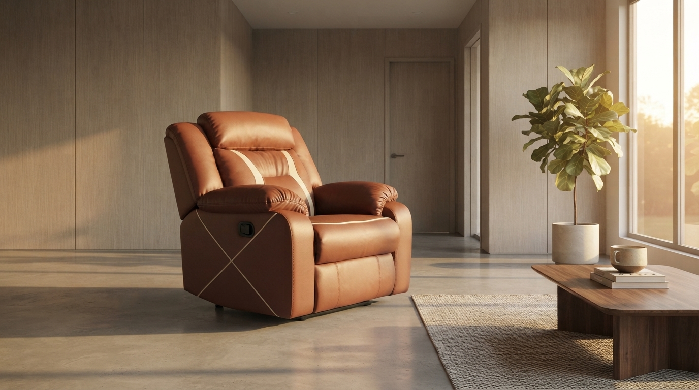 Sienna Recliner photographed in a whole room, showing its scale