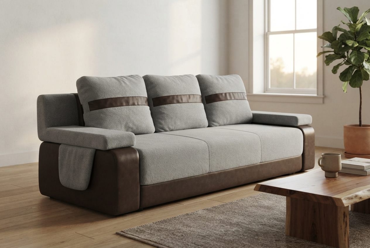 Strand Three-Seat Sofa photographed in a room