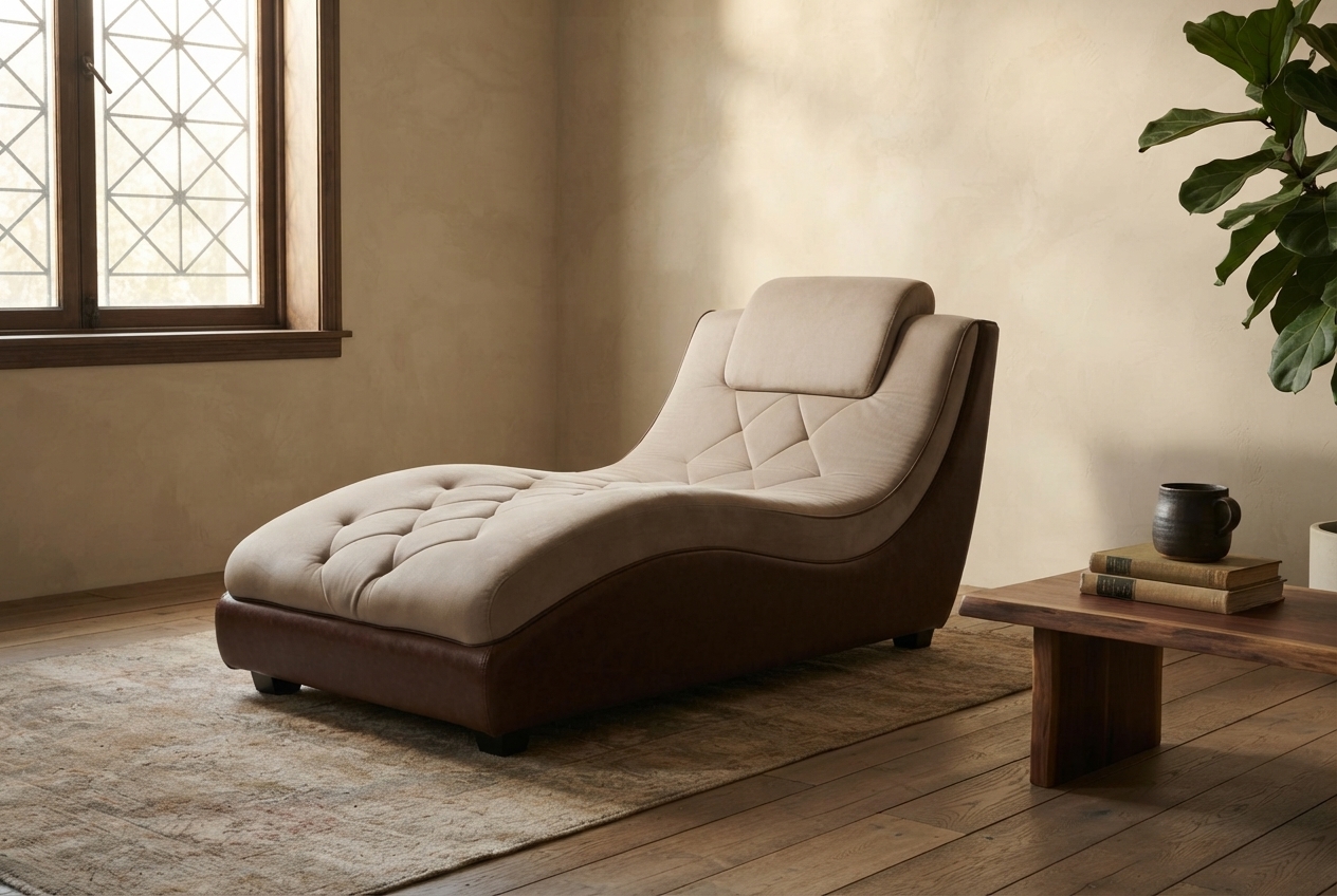 Suede Chaise Lounger photographed in a room