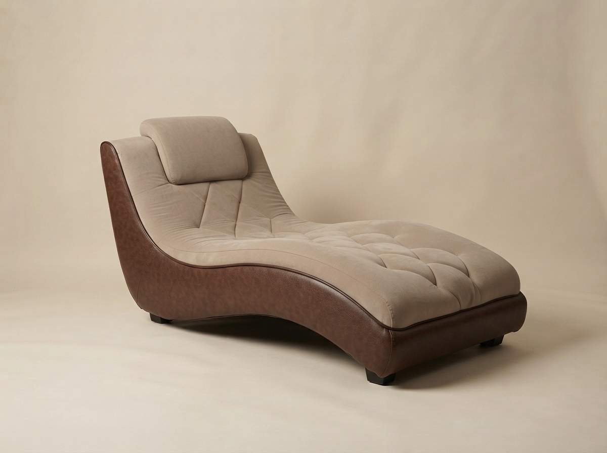 Suede Chaise Lounger photographed from three-quarters on