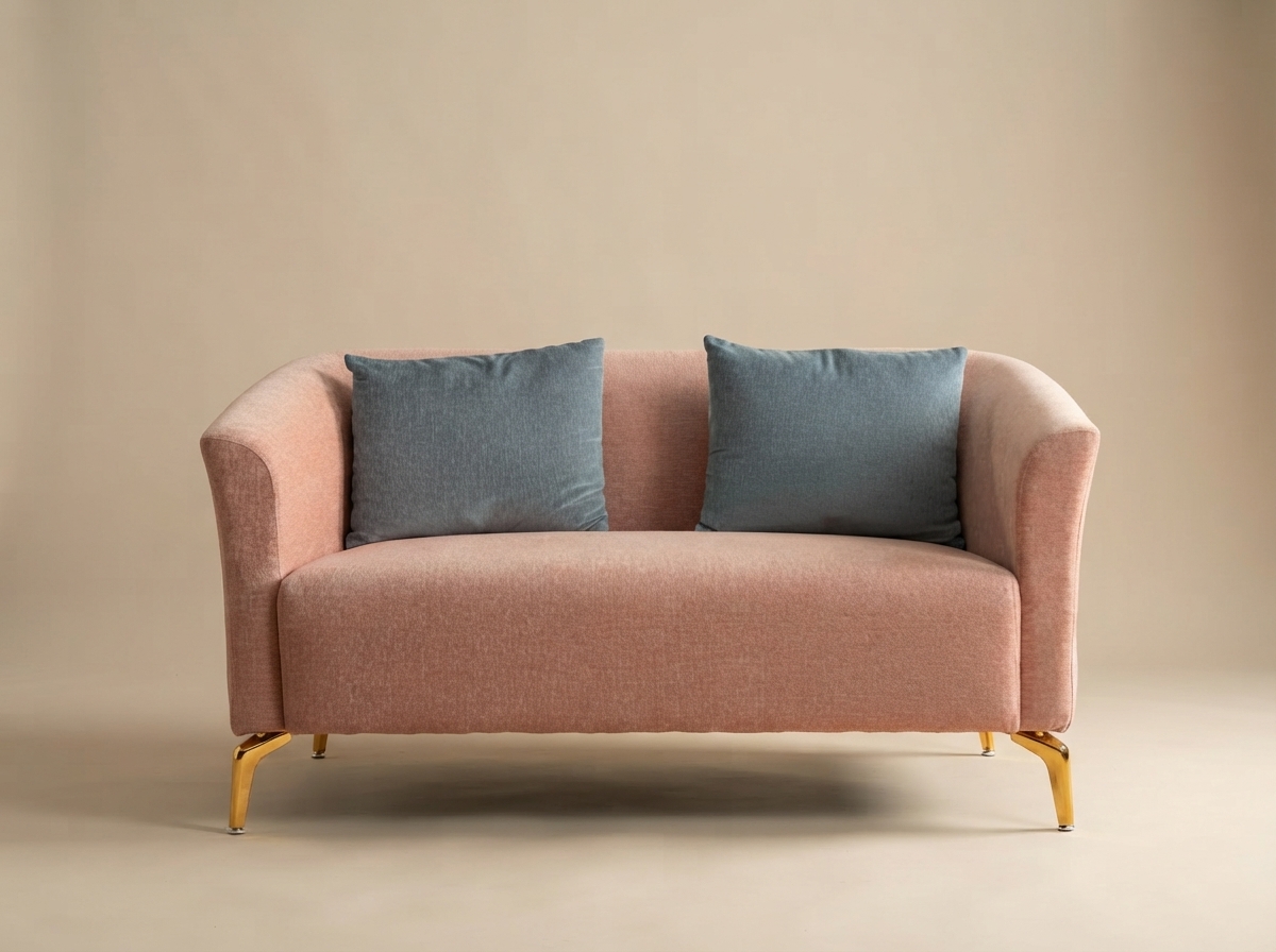 Textured Loveseat — Rose pink heathered woven upholstery