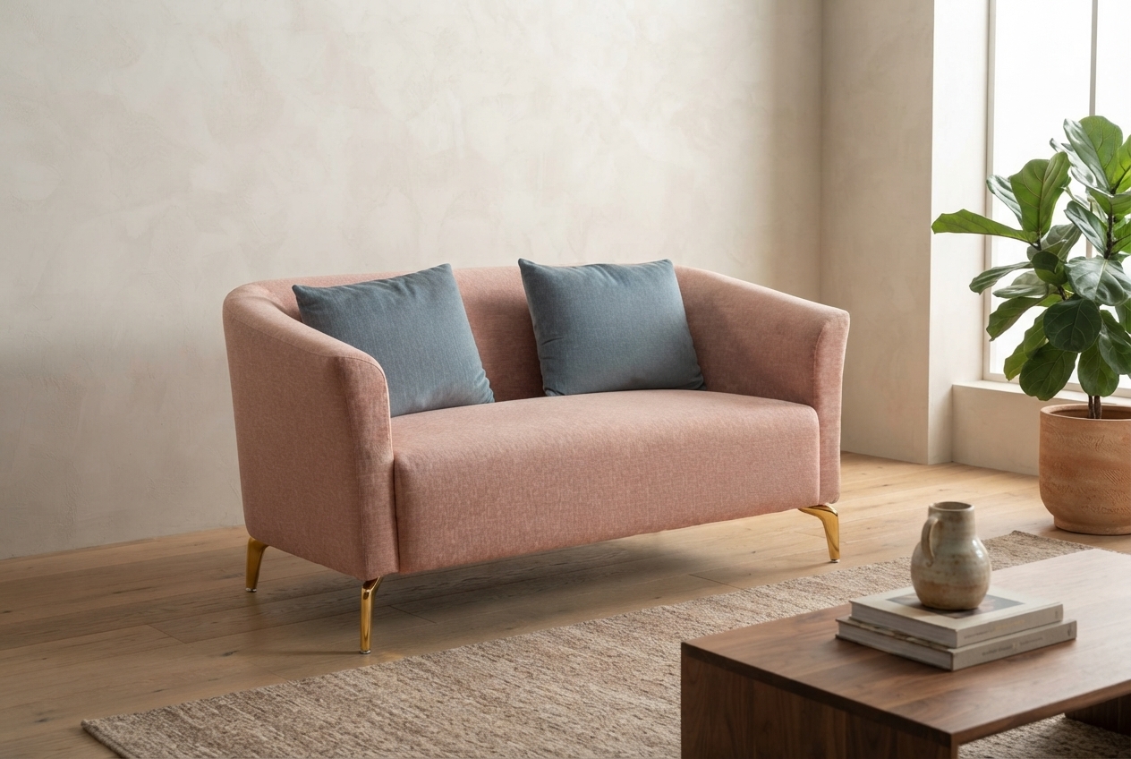 Textured Loveseat photographed in a room