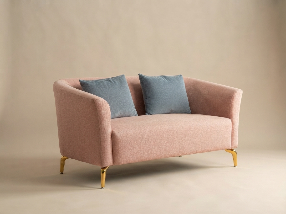 Textured Loveseat photographed from three-quarters on