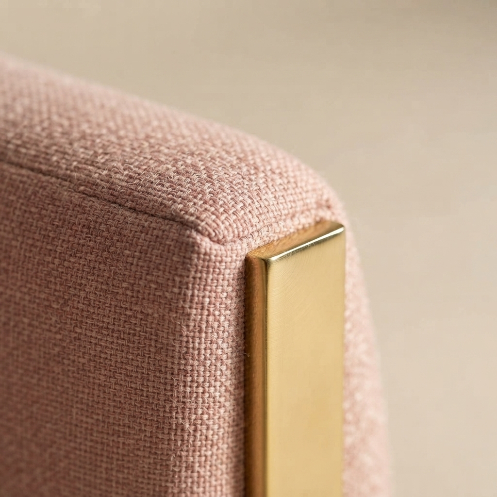 A close photograph of Rose pink heathered woven upholstery, the material Textured Loveseat is built in