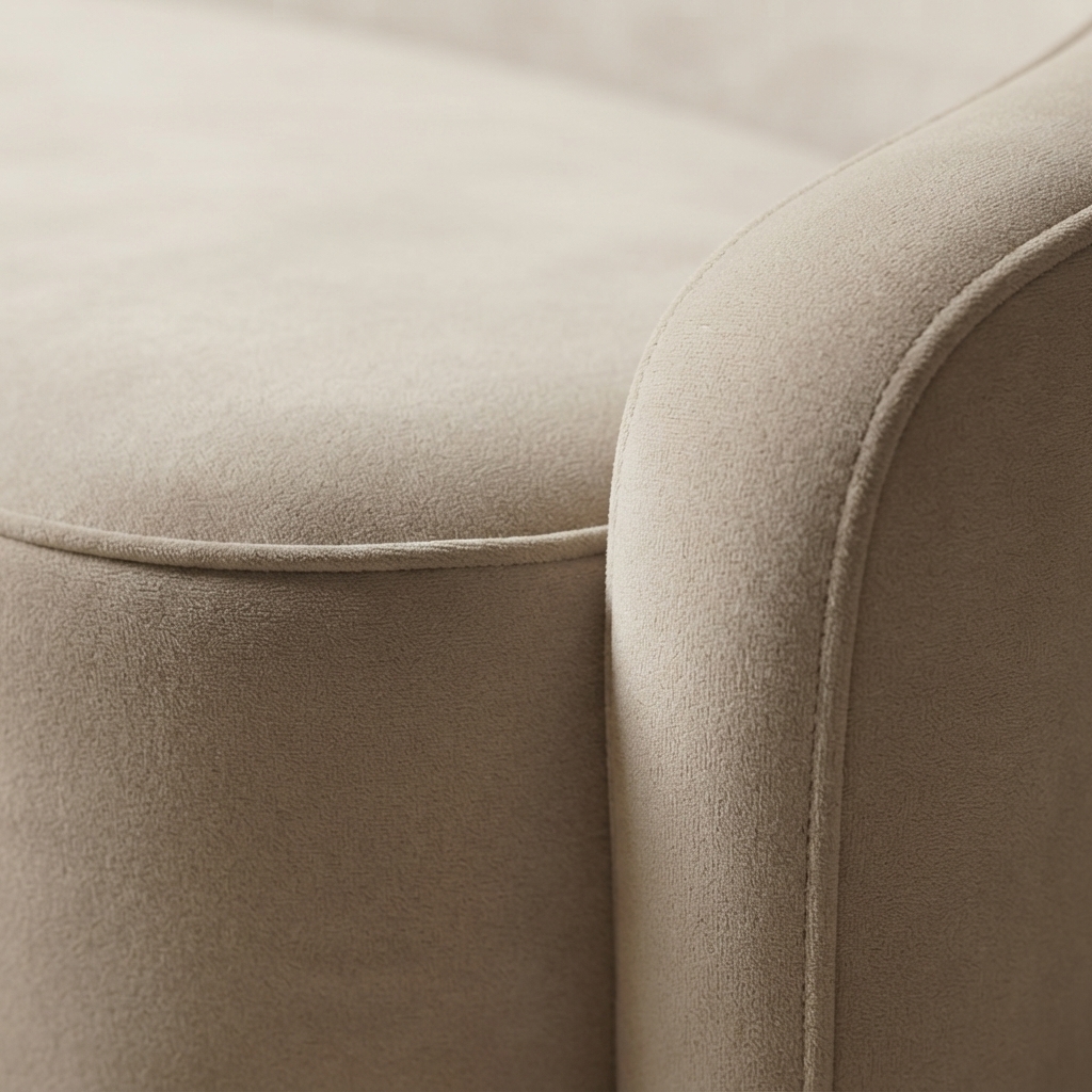 A close photograph of Taupe short-nap velvet, the material Velvet Curved Sofa is built in