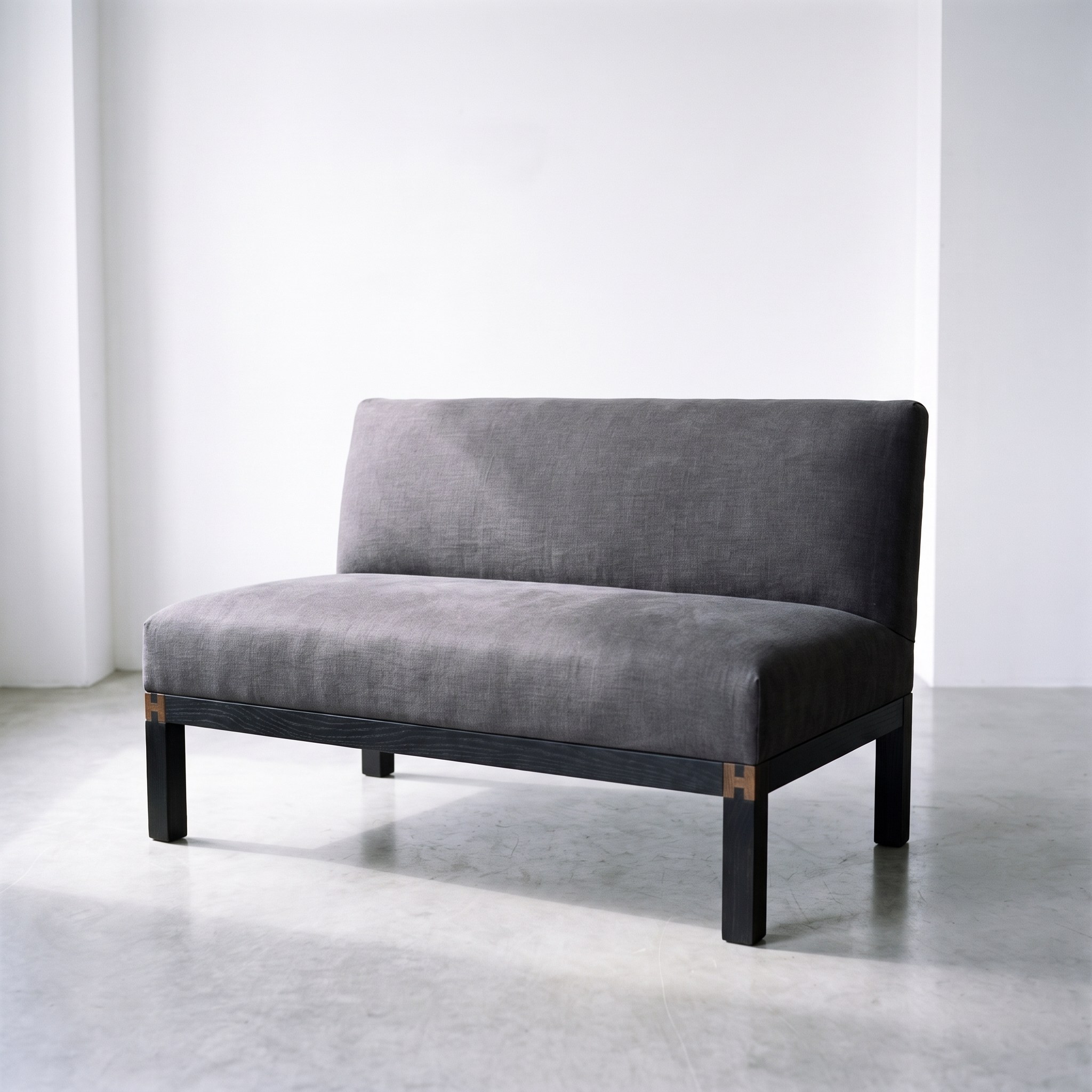 Belgian Linen Settee — Charcoal Belgian linen