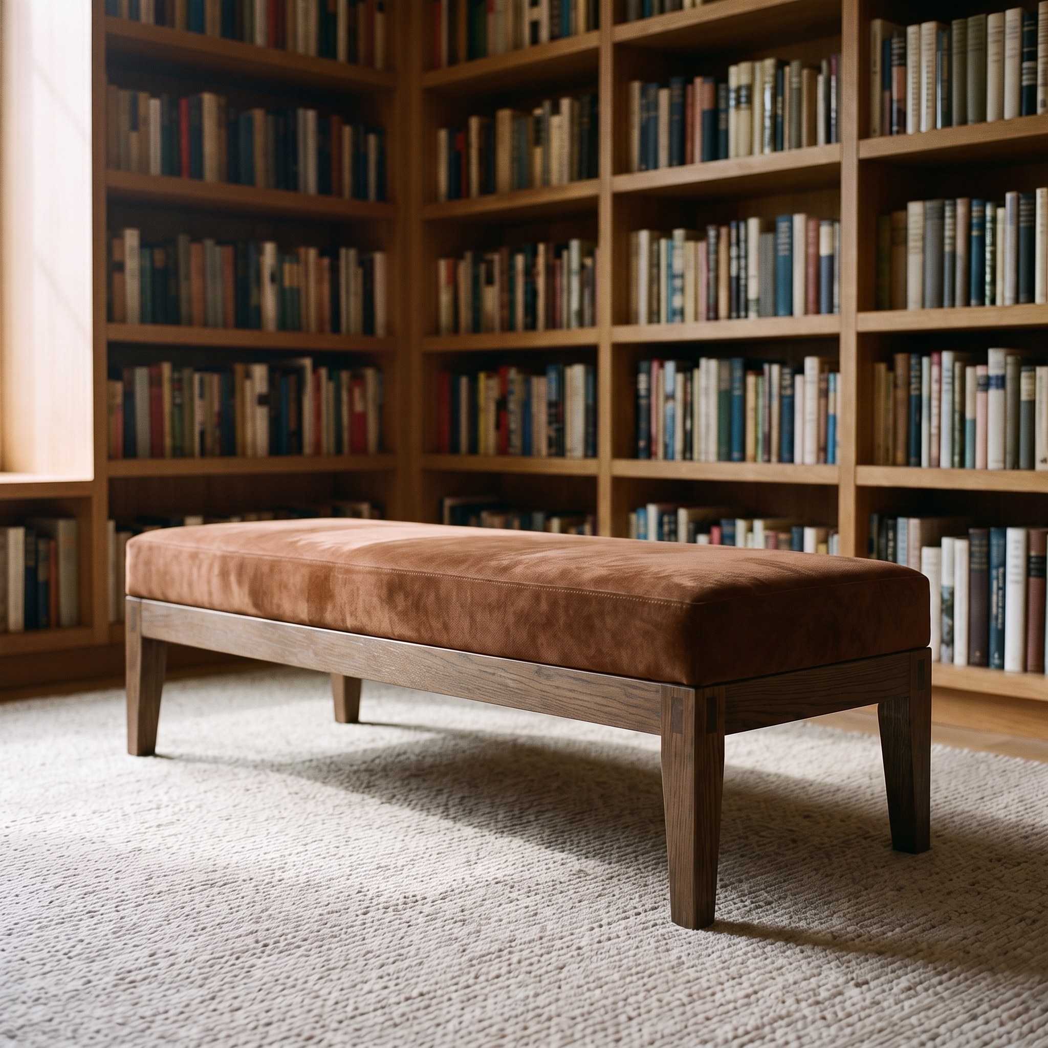 Nubuck Bench Ottoman — Chestnut nubuck suede