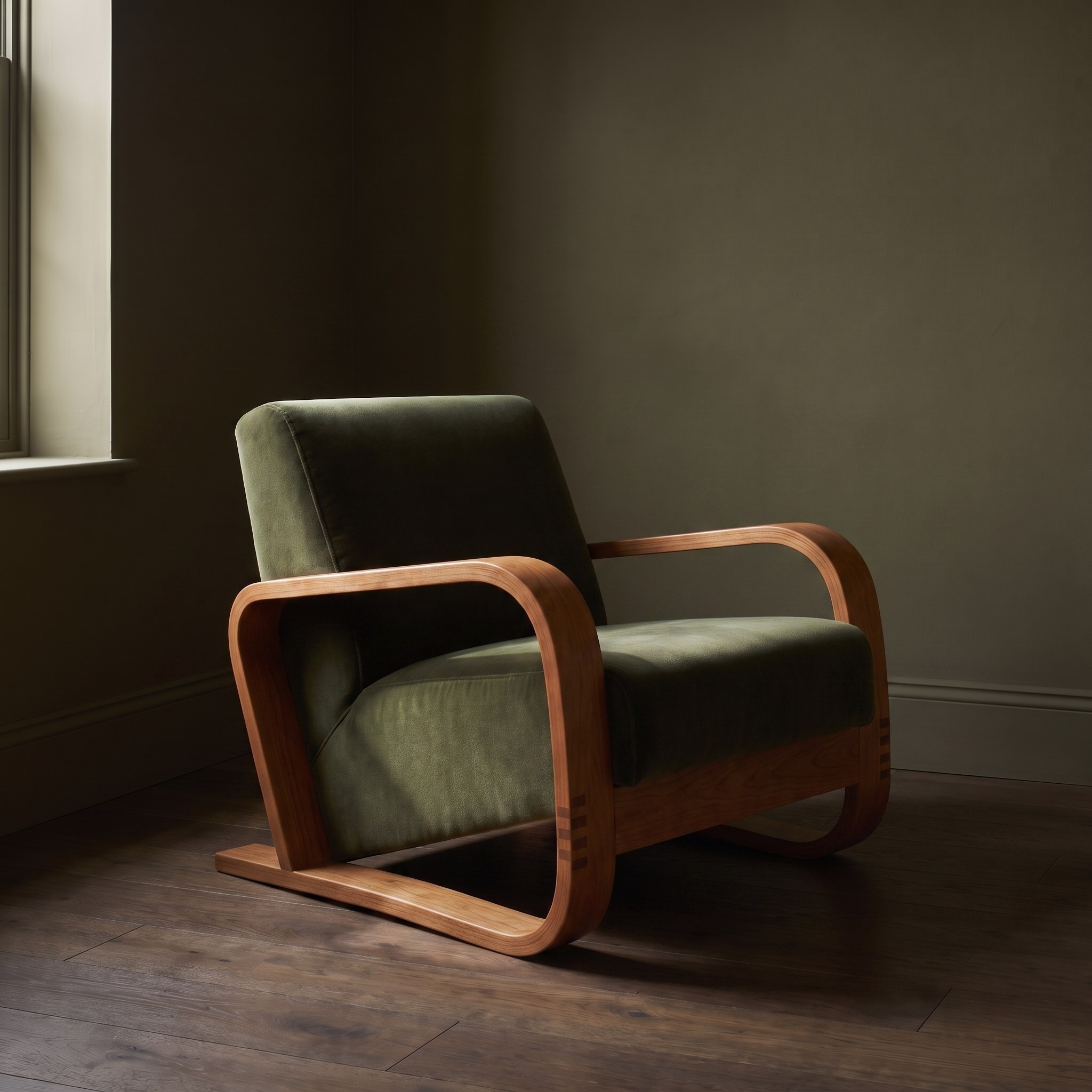 Mohair Bentwood Lounge Chair — Loden mohair velvet