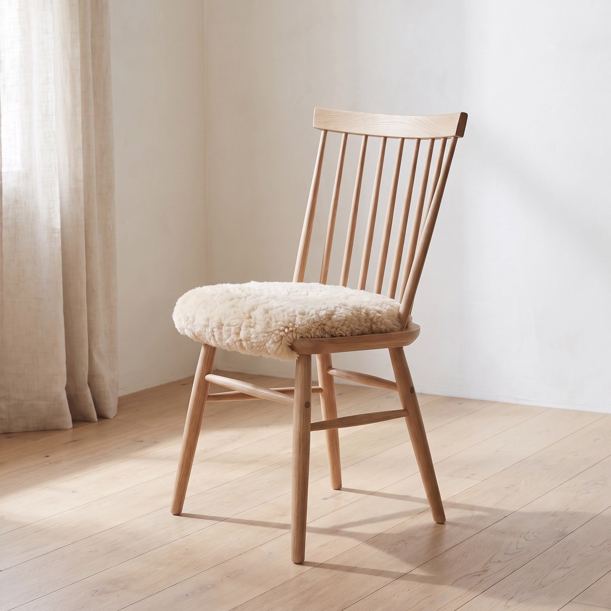 Shearling Spindle Dining Chair — Natural shearling